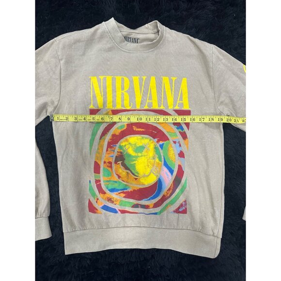Nirvana Beige Sweatshirt With Yellow Smiley Graphic Print On Front  Size S - Picture 7 of 8